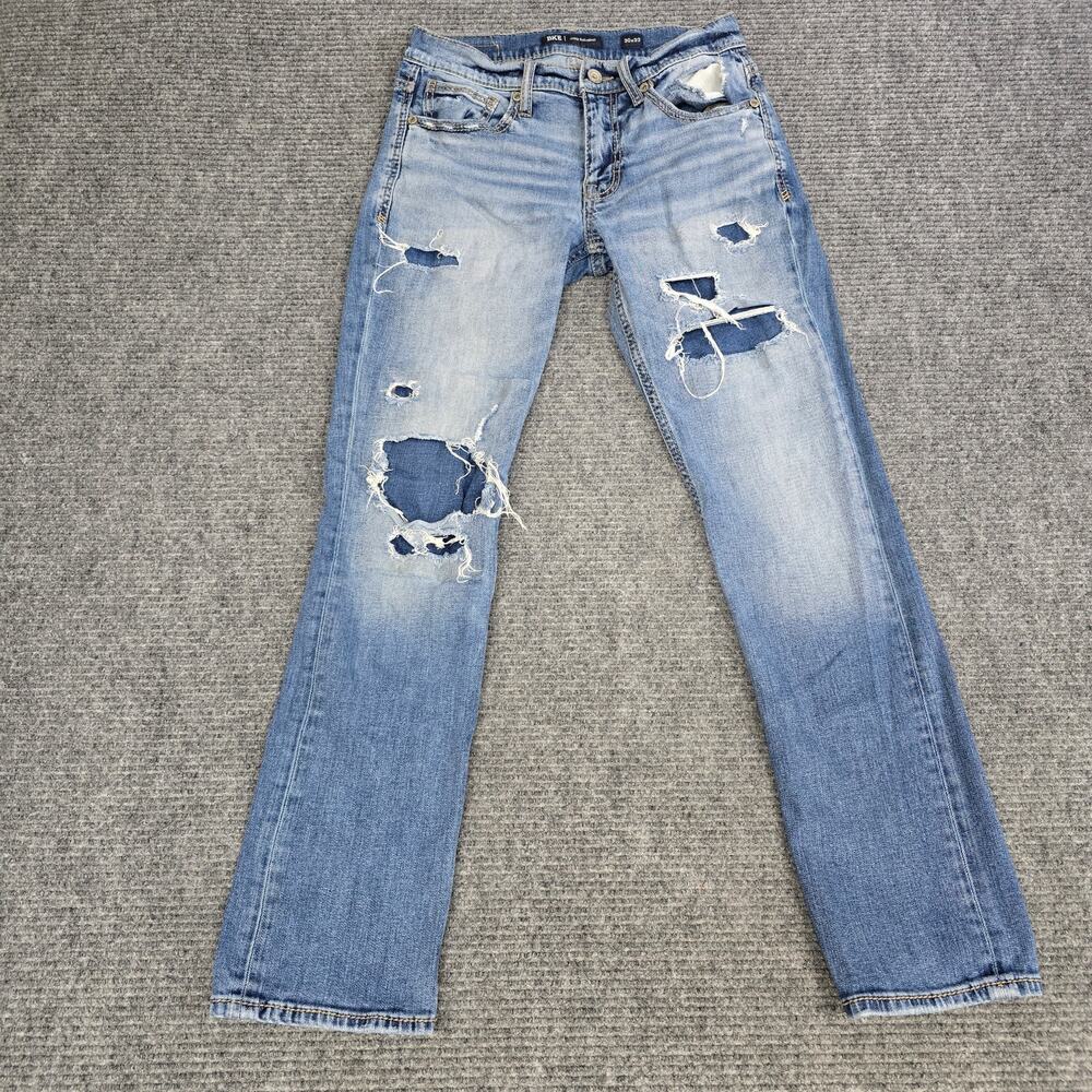 BKE Jake Straight Jeans Mens 30x32 Blue Distressed Ripped Stretch Denim Buckle